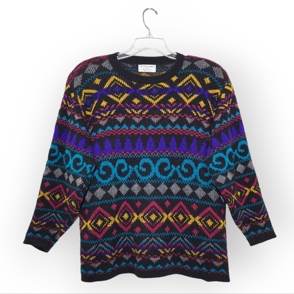 Alfred Dunner Vintage 80s Knit Sweater Patterned Multicolor XL